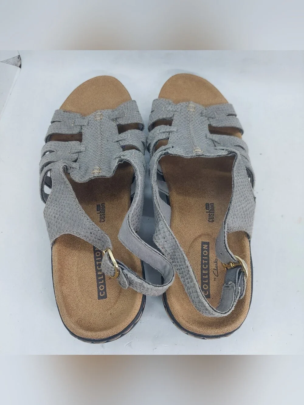 Clarks Lexi Marigold Sandals Gray Snakeskin Slingback Womens Size 7M Casual